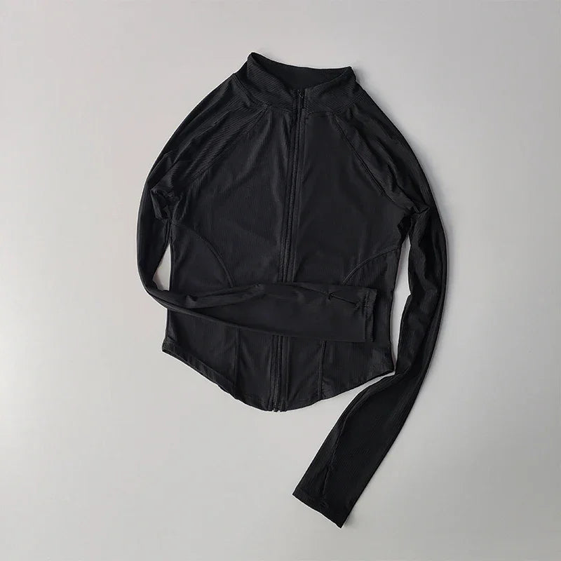 Jaqueta Slim Fitness Feminina com Zíper — Secagem Rápida, Toque Macio e Performance Máxima para Yoga, Corrida e Treinos ao Ar Livre!