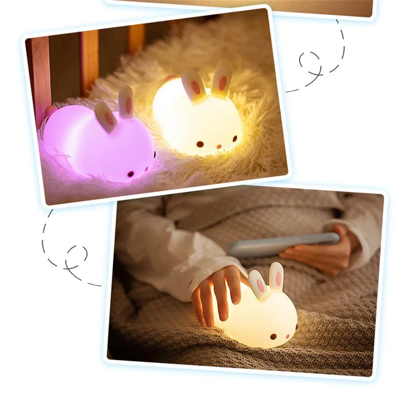 Descubra a Magia do Toque: Luminária Coelho de Silicone com 16 Cores RGB — Recarregável via USB, Macia, Divertida e Perfeita para Encantar Crianças em Qualquer Ocasião!