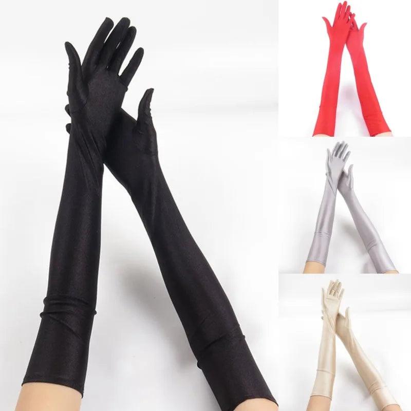 Estilo Que Alonga: Luvas Femininas Longas com Proteção Solar e Toque Suave para Eventos e Performances