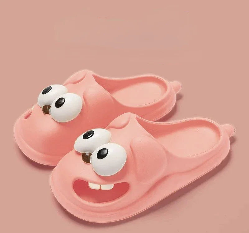 Chinelos Divertidos de Cachorro Olhudo com Língua de Beijo – Conforto, Humor e Estilo em Cada Passo!