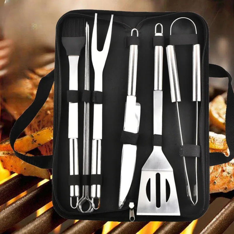 Kit de Churrasco em Aço Inoxidável – Completo, Portátil e Perfeito para Assados ao Ar Livre!