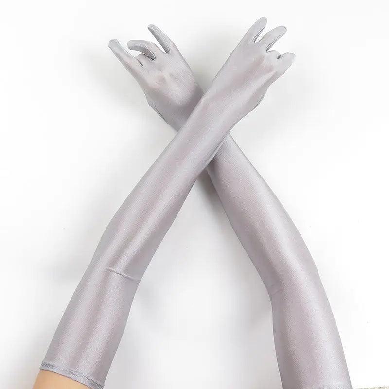 Estilo Que Alonga: Luvas Femininas Longas com Proteção Solar e Toque Suave para Eventos e Performances