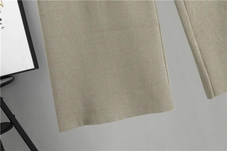 Conjunto Feminino 3 Peças Elegante: Cardigan + Calça + Camisola em Malha Vintage — Estilo Versátil para Primavera e Outono!