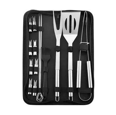 Kit de Churrasco em Aço Inoxidável – Completo, Portátil e Perfeito para Assados ao Ar Livre!