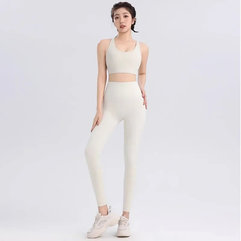 Conjunto de Yoga 2 em 1 para Mulheres: Cintura Alta + Top Cropped Respirável — O Look Fitness que Une Conforto, Estilo e Performance no Treino!