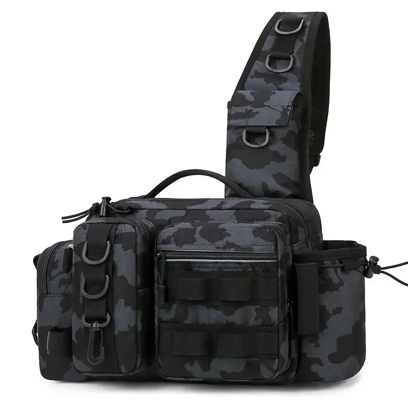 Mochila Tática de Pesca 3 em 1 — Organize Seus Equipamentos com Estilo e Leve Sua Vara nas Costas sem Complicações!