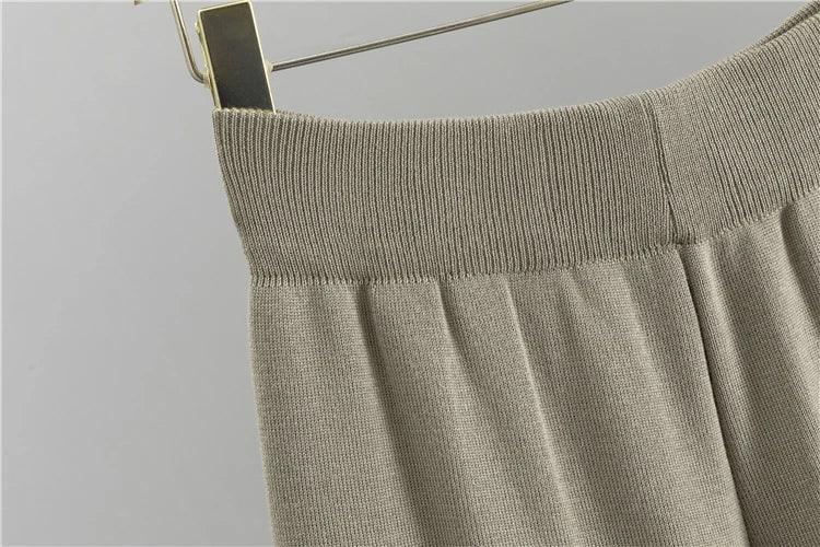 Conjunto Feminino 3 Peças Elegante: Cardigan + Calça + Camisola em Malha Vintage — Estilo Versátil para Primavera e Outono!