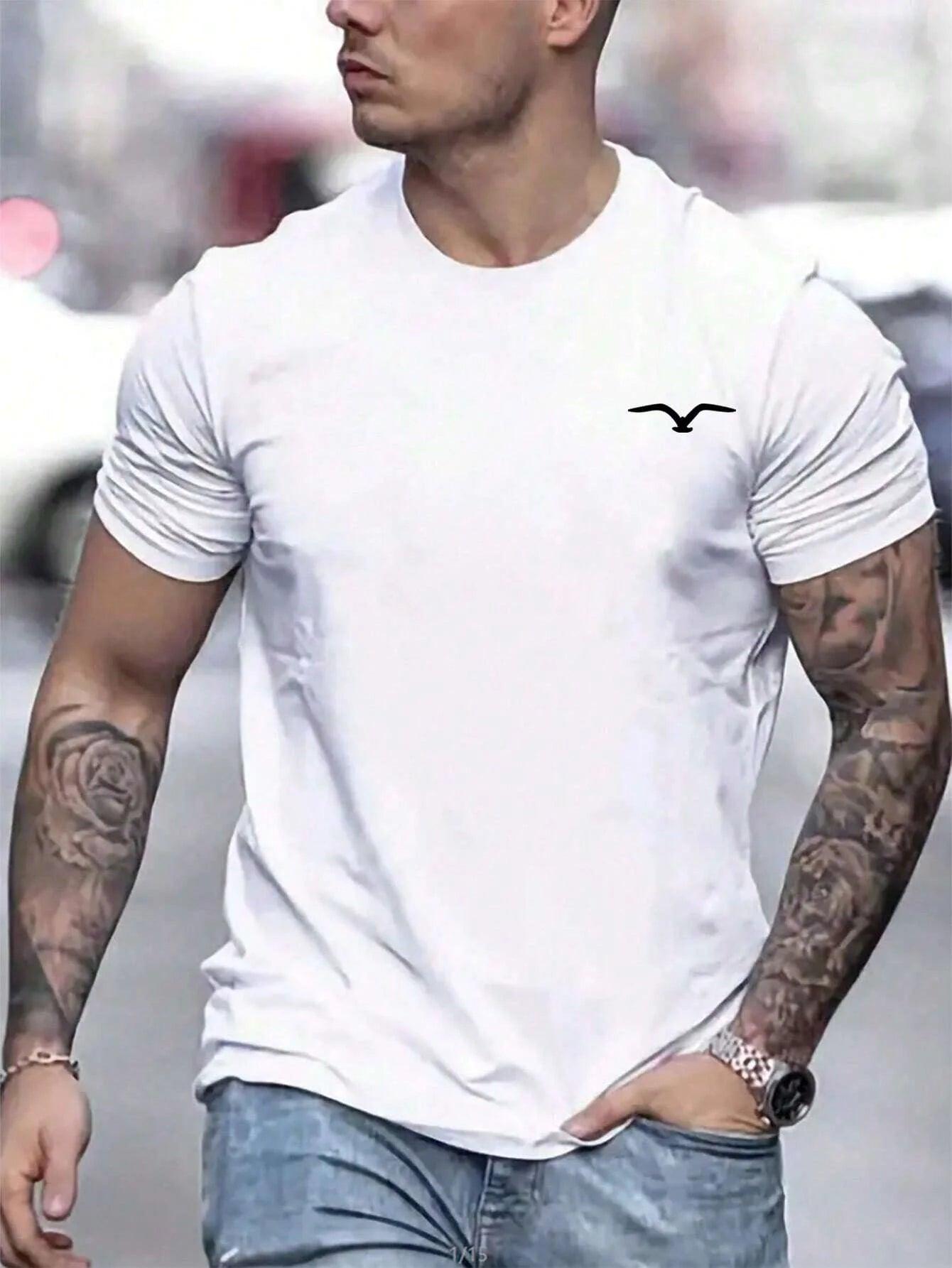 Camiseta Masculina 100% Algodão – Estampa de Pássaro Estilosa, Leve e  Conforto Total