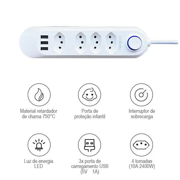 Mais Tomadas, Menos Bagunça – Extensão Elétrica Retrátil com USB e Proteção Inteligente!