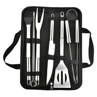 Kit de Churrasco em Aço Inoxidável – Completo, Portátil e Perfeito para Assados ao Ar Livre!