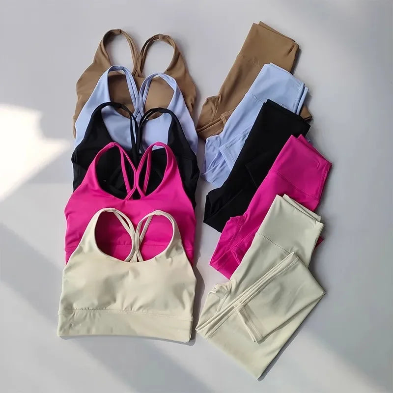 Conjunto de Yoga 2 em 1 para Mulheres: Cintura Alta + Top Cropped Respirável — O Look Fitness que Une Conforto, Estilo e Performance no Treino!