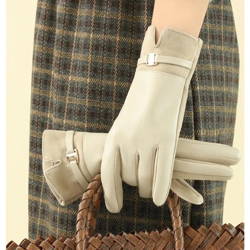 Luvas Femininas de Inverno em Couro e Camurça – Elegância, Estilo Business e Tecnologia Touch com Proteção Contra o Frio e Água