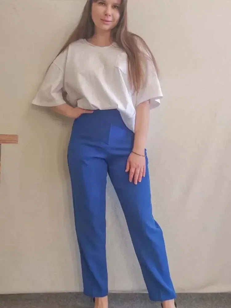 Calça Feminina Skinny de Cintura Alta – Estilo Streetwear com Detalhes Sofisticados para o Escritório e Outono