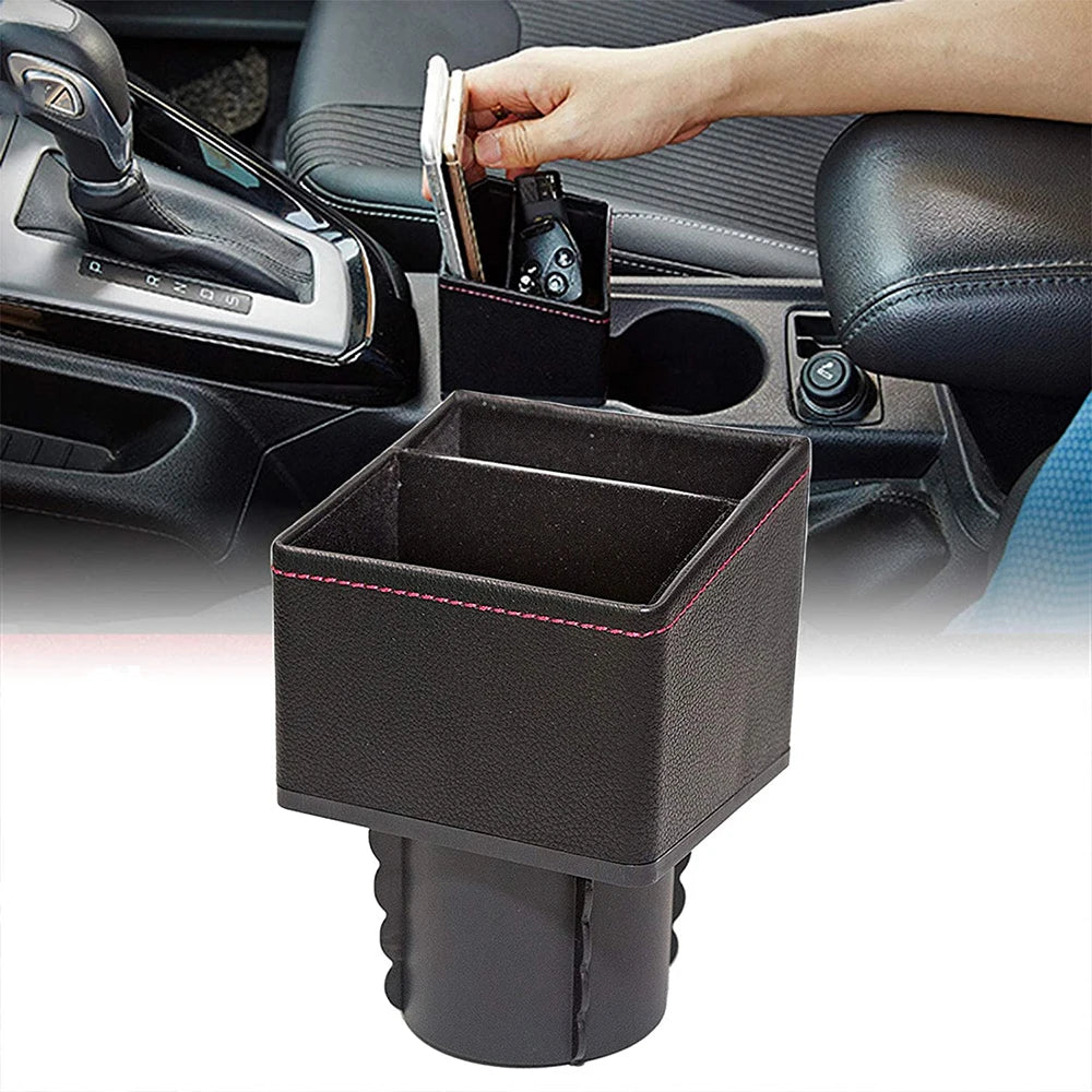 Organização Inteligente no Seu Carro: Porta Objetos de Couro com Suporte de Porta Copos - Armazena Moedas, Celular, Chaves e Muito Mais!