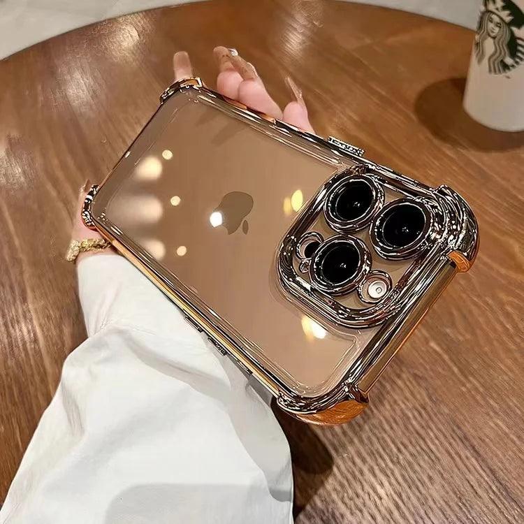 Elegância Transparente com Toque Colorido – Capa Dura Antichoque com Proteção nos 4 Cantos para iPhone 12 a 16