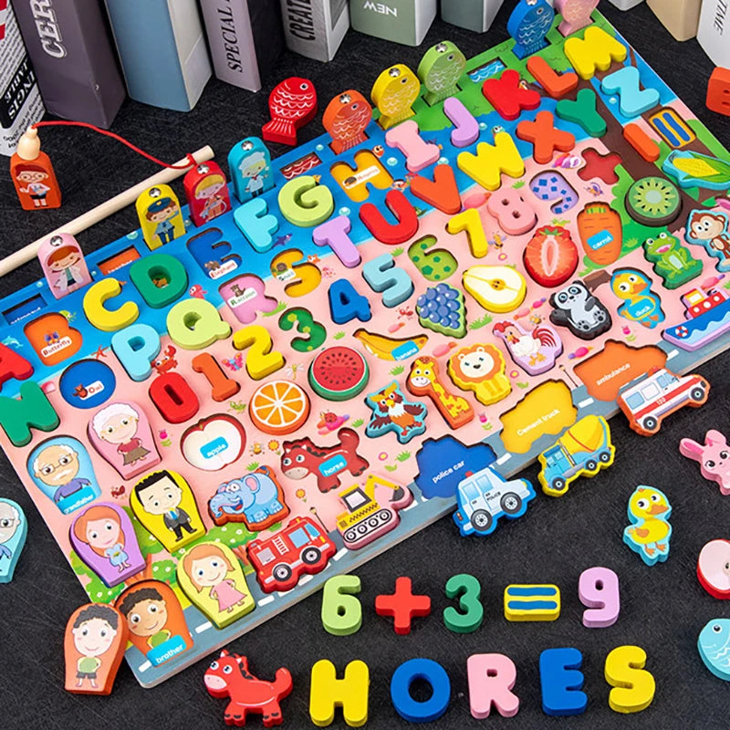 Aprender Brincando: o brinquedo educativo de madeira que ensina cores, formas, números e coordenação de um jeito divertido!