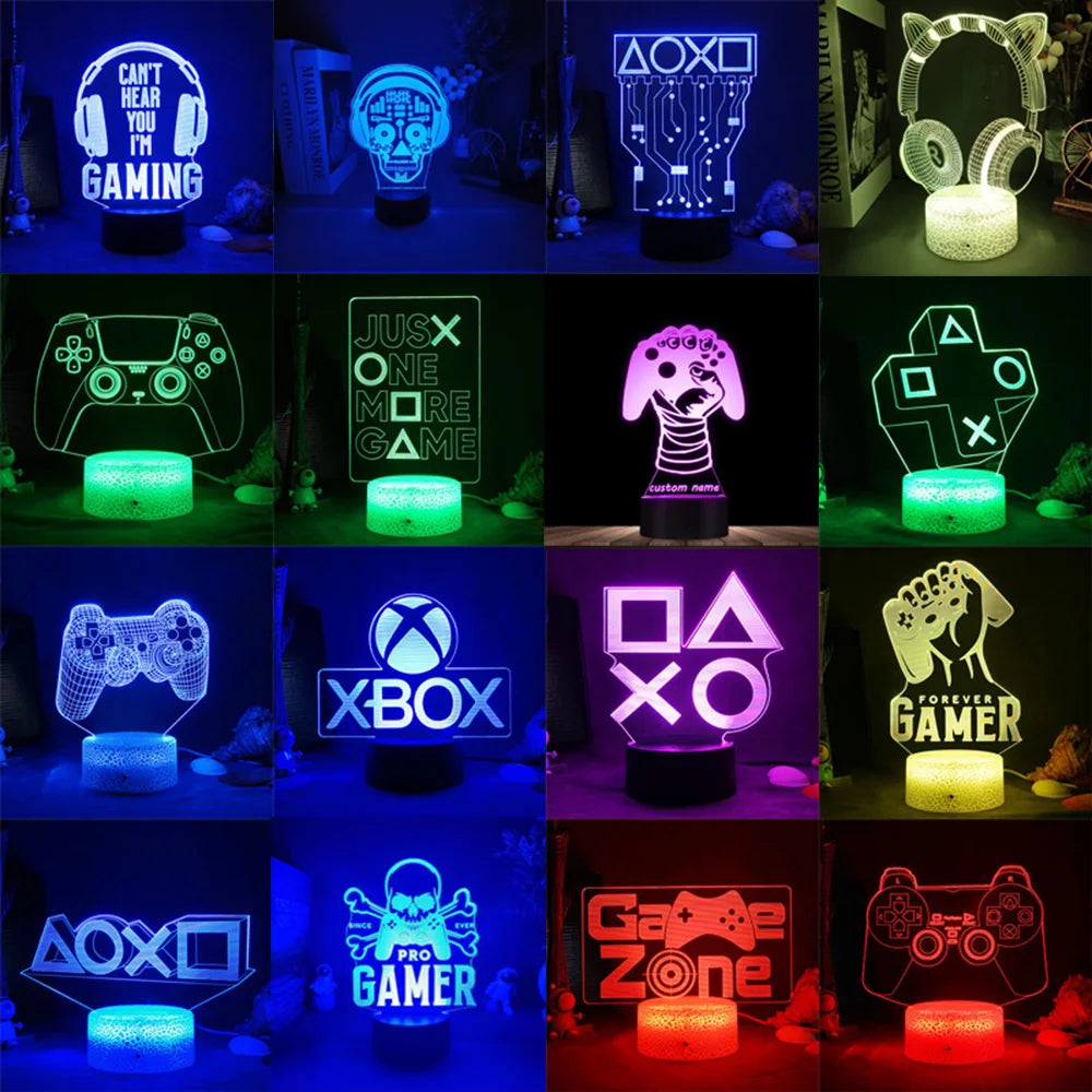 A Lâmpada Gamer 3D Que Transforma Qualquer Quarto em Uma Sala de Jogos com Estilo RGB Incrível!