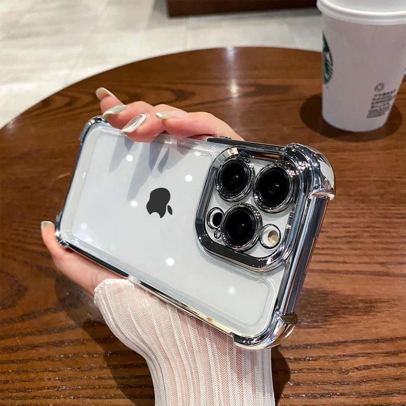 Elegância Transparente com Toque Colorido – Capa Dura Antichoque com Proteção nos 4 Cantos para iPhone 12 a 16