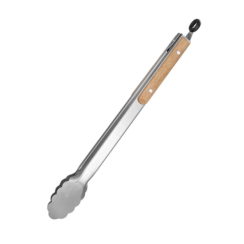 Seu Churrasco em um Show de Praticidade com a Pinça de Aço Inoxidável com Cabo de Carvalho e Sistema de Travamento!
