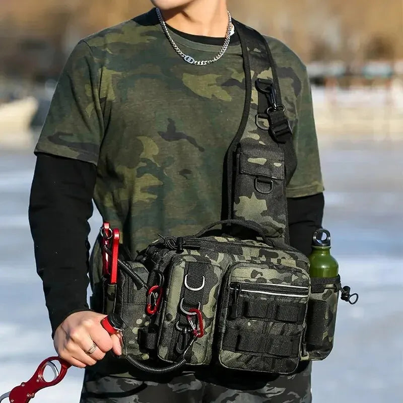 Mochila Tática de Pesca 3 em 1 — Organize Seus Equipamentos com Estilo e Leve Sua Vara nas Costas sem Complicações!