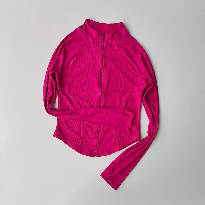 Jaqueta Slim Fitness Feminina com Zíper — Secagem Rápida, Toque Macio e Performance Máxima para Yoga, Corrida e Treinos ao Ar Livre!