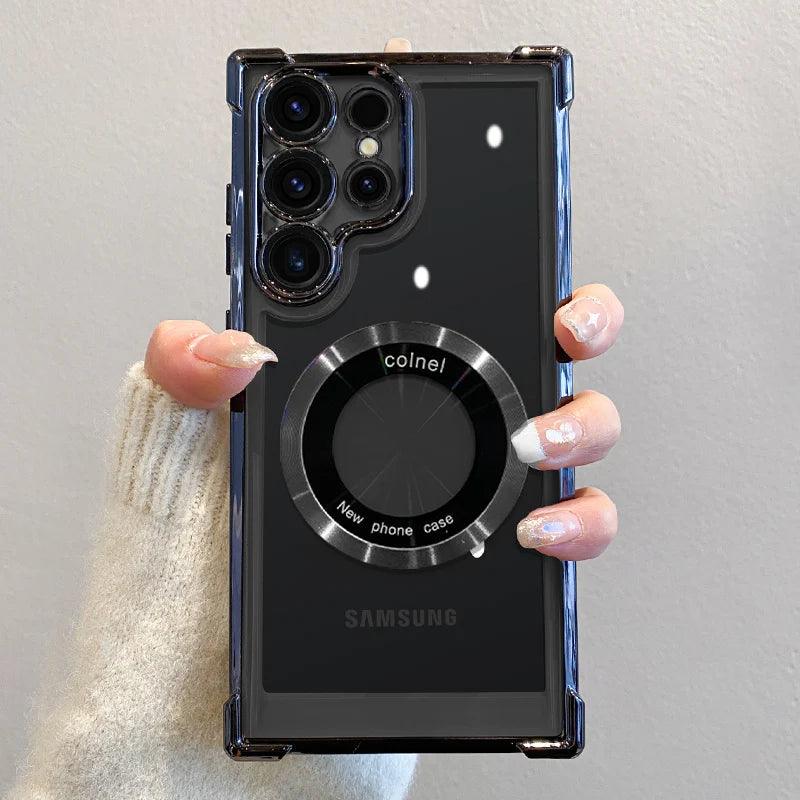 Capa Magnética de Luxo com Revestimento Premium e Proteção de Lente – Compatível com Samsung S23/S24/S25 Ultra, Plus e Note 20