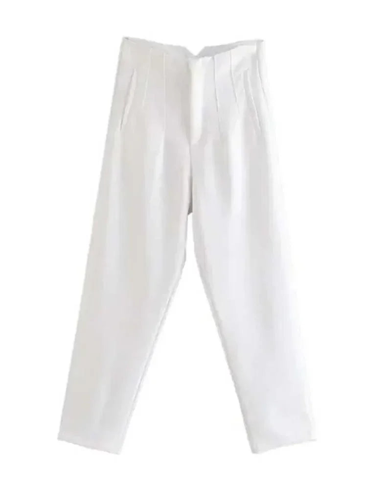 Calça Feminina Skinny de Cintura Alta – Estilo Streetwear com Detalhes Sofisticados para o Escritório e Outono