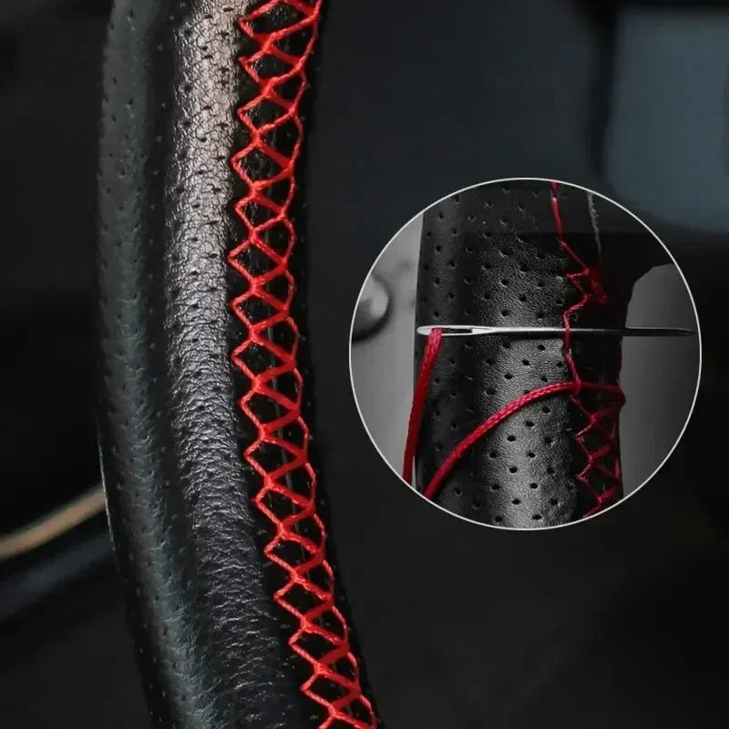 Transforme Seu Volante com Estilo e Segurança: Capa de Couro DIY Costurável Antiderrapante e Respirável – Ideal para Volantes de 38cm!