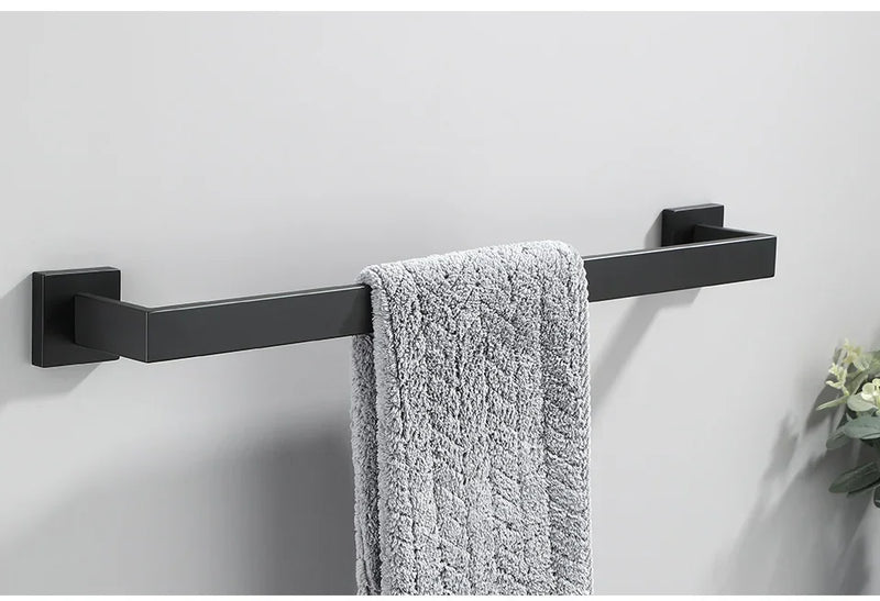 Upgrade Sofisticado no Seu Banheiro: Kit de Acessórios em Aço Inoxidável Preto Fosco com Toalheiro, Suporte de Papel, Ganchos e Mais!