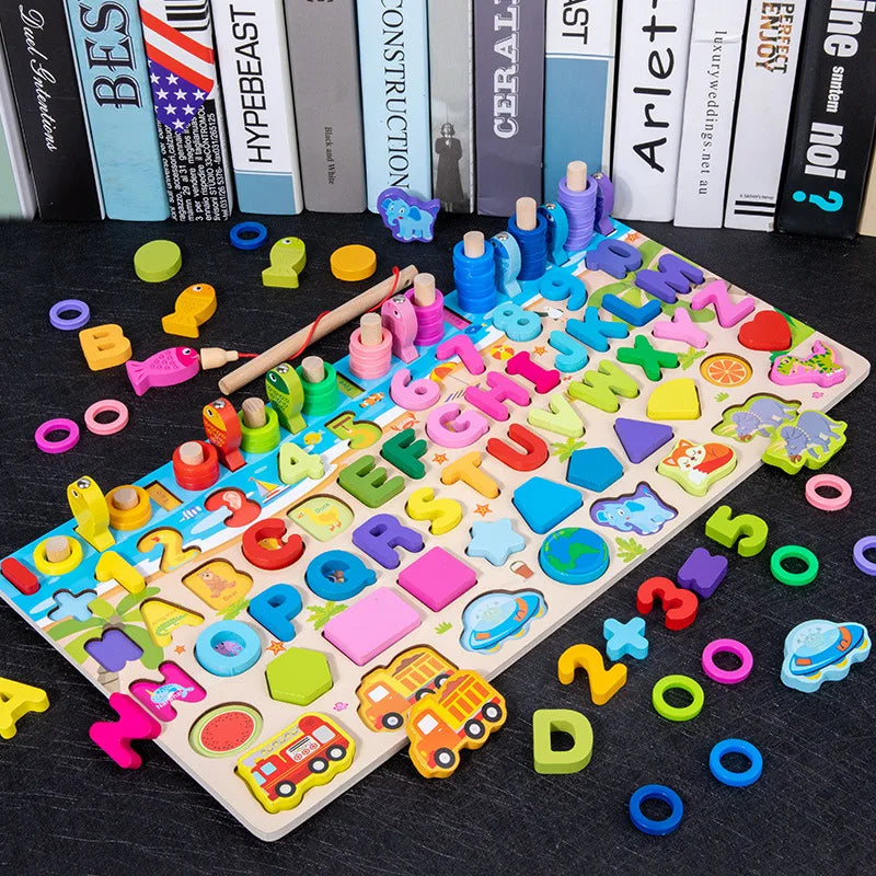 Aprender Brincando: o brinquedo educativo de madeira que ensina cores, formas, números e coordenação de um jeito divertido!