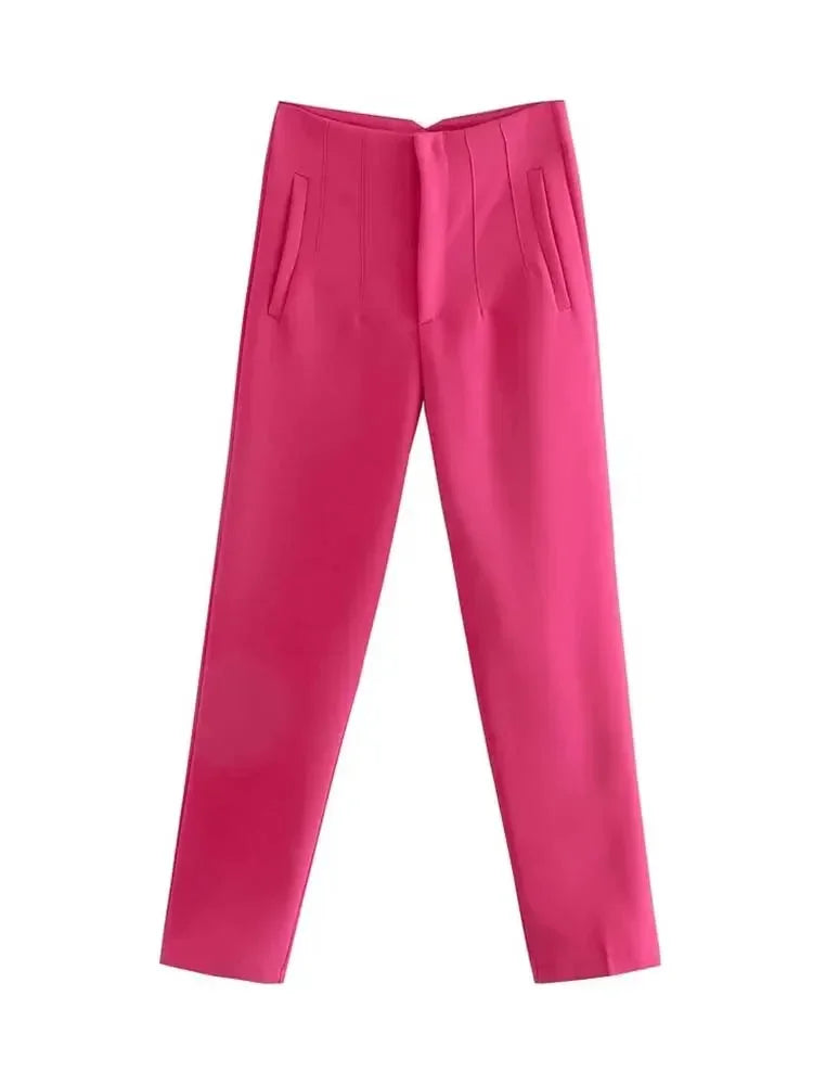 Calça Feminina Skinny de Cintura Alta – Estilo Streetwear com Detalhes Sofisticados para o Escritório e Outono
