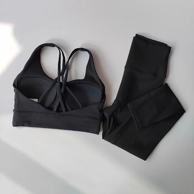 Conjunto de Yoga 2 em 1 para Mulheres: Cintura Alta + Top Cropped Respirável — O Look Fitness que Une Conforto, Estilo e Performance no Treino!