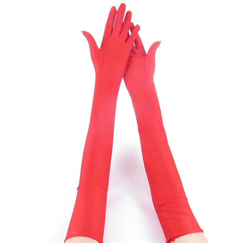 Estilo Que Alonga: Luvas Femininas Longas com Proteção Solar e Toque Suave para Eventos e Performances