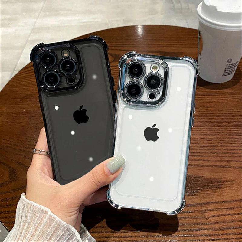 Elegância Transparente com Toque Colorido – Capa Dura Antichoque com Proteção nos 4 Cantos para iPhone 12 a 16