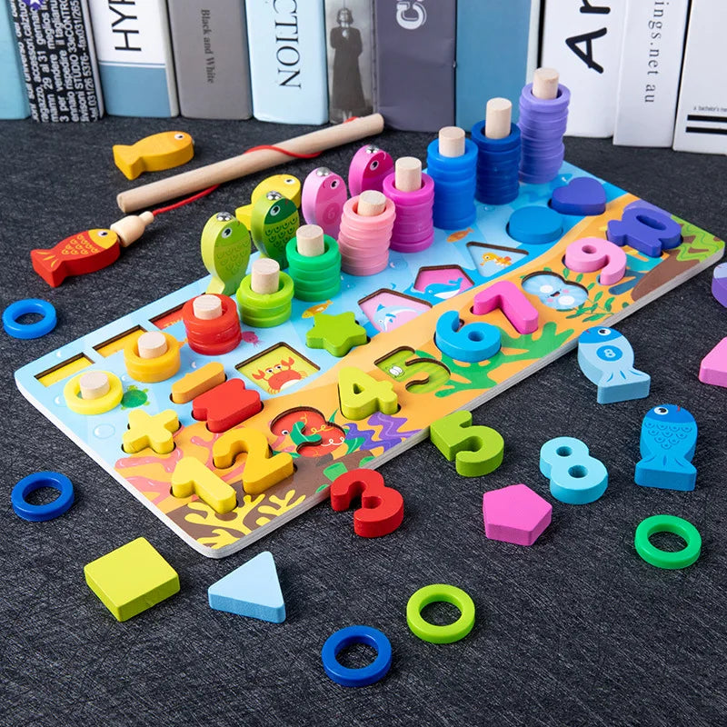 Aprender Brincando: o brinquedo educativo de madeira que ensina cores, formas, números e coordenação de um jeito divertido!