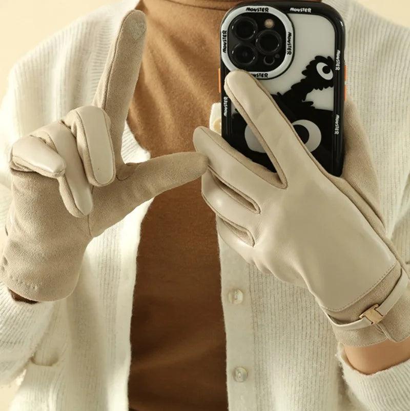 Luvas Femininas de Inverno em Couro e Camurça – Elegância, Estilo Business e Tecnologia Touch com Proteção Contra o Frio e Água