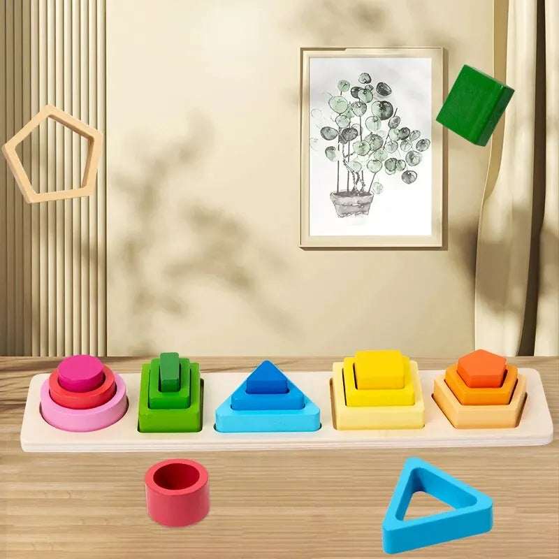 Brinquedo de Madeira Geométrico: Aprenda Formas e Cores Brincando!