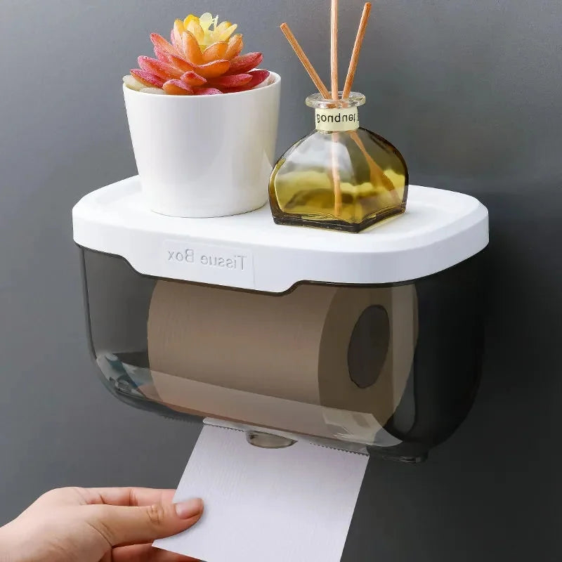 Transforme Seu Banheiro: Suporte de Papel Higiênico à Prova d’Água com Prateleira Funcional e Design Inteligente!
