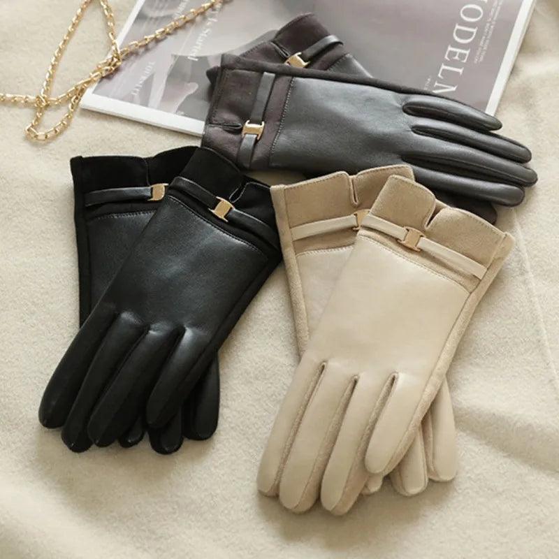 Luvas Femininas de Inverno em Couro e Camurça – Elegância, Estilo Business e Tecnologia Touch com Proteção Contra o Frio e Água