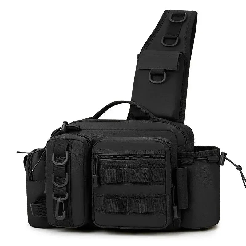 Mochila Tática de Pesca 3 em 1 — Organize Seus Equipamentos com Estilo e Leve Sua Vara nas Costas sem Complicações!