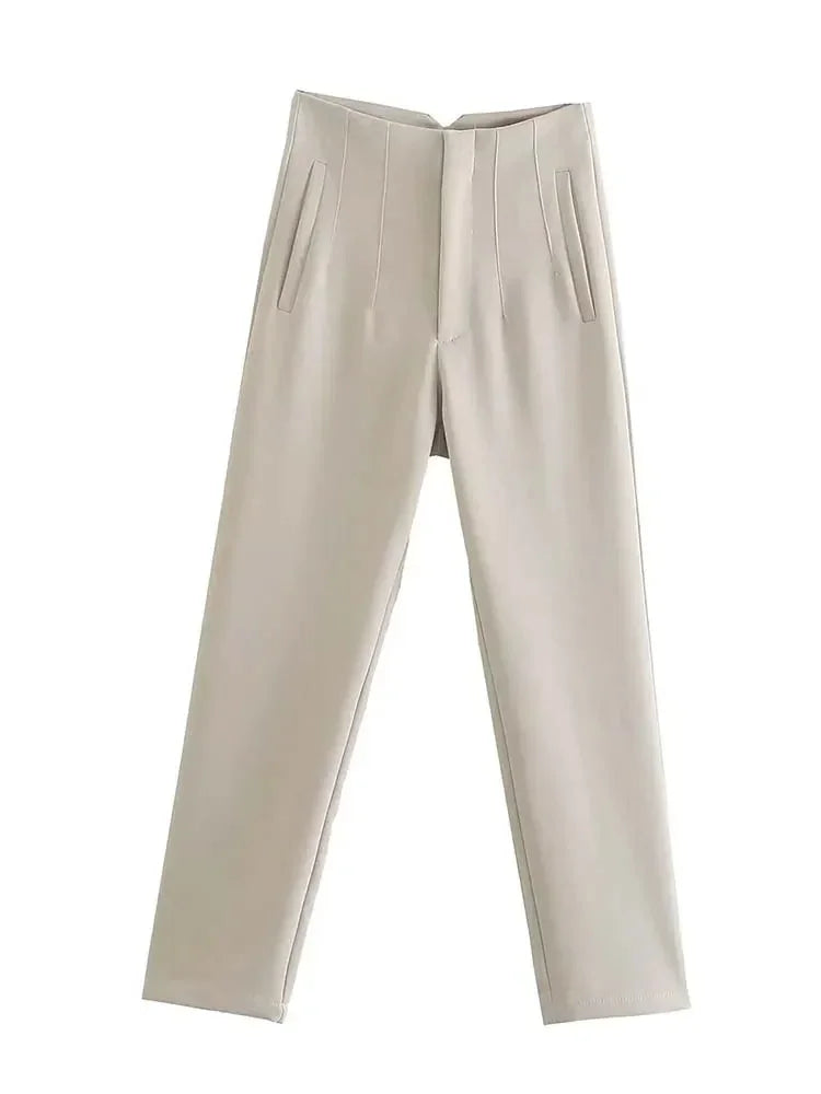 Calça Feminina Skinny de Cintura Alta – Estilo Streetwear com Detalhes Sofisticados para o Escritório e Outono