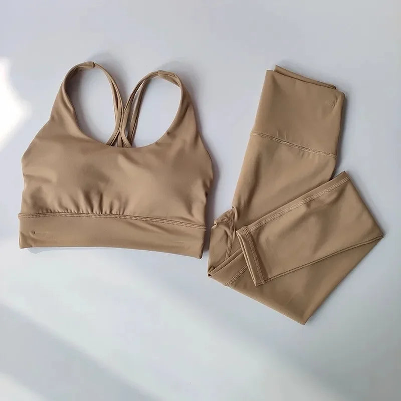 Conjunto de Yoga 2 em 1 para Mulheres: Cintura Alta + Top Cropped Respirável — O Look Fitness que Une Conforto, Estilo e Performance no Treino!