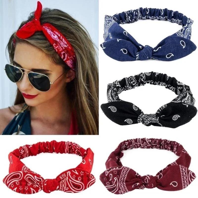 Faixas de Cabelo Femininas Vintage – Bandanas Estilo Nó Cruzado, Macias e Elásticas para Looks Cheios de Charme