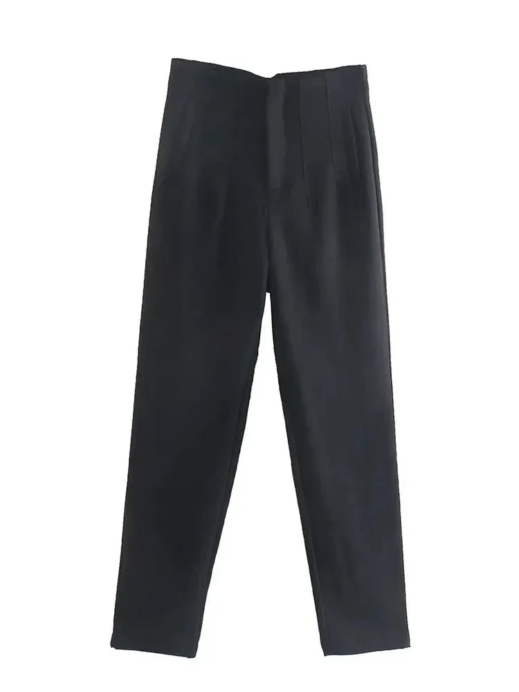 Calça Feminina Skinny de Cintura Alta – Estilo Streetwear com Detalhes Sofisticados para o Escritório e Outono