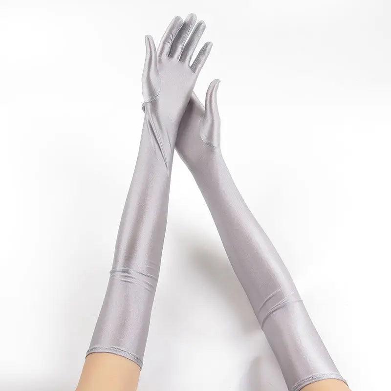 Estilo Que Alonga: Luvas Femininas Longas com Proteção Solar e Toque Suave para Eventos e Performances