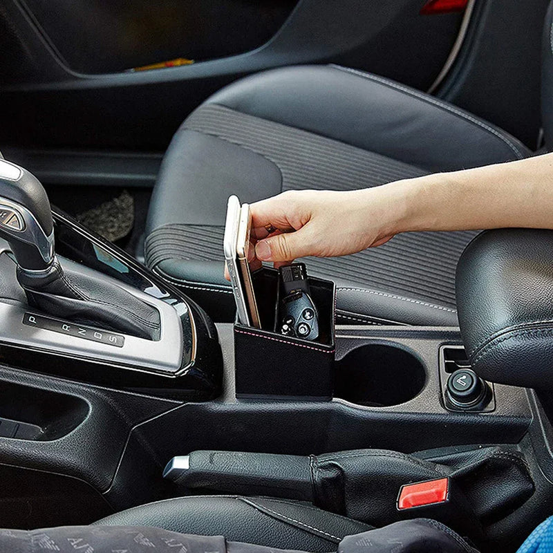 Organização Inteligente no Seu Carro: Porta Objetos de Couro com Suporte de Porta Copos - Armazena Moedas, Celular, Chaves e Muito Mais!