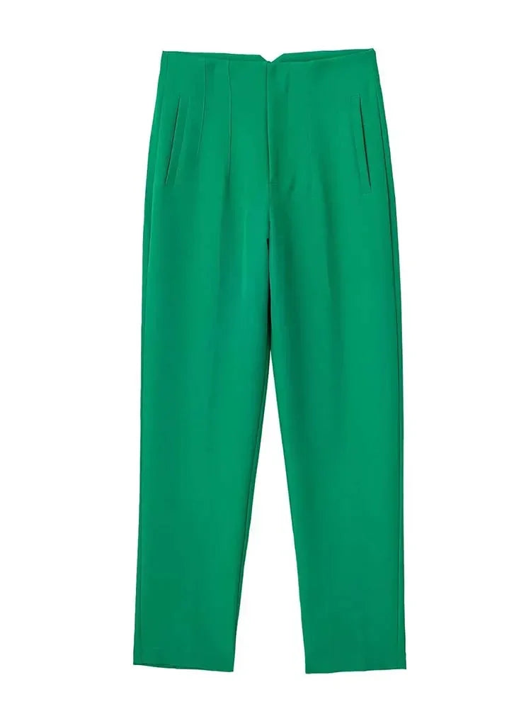 Calça Feminina Skinny de Cintura Alta – Estilo Streetwear com Detalhes Sofisticados para o Escritório e Outono