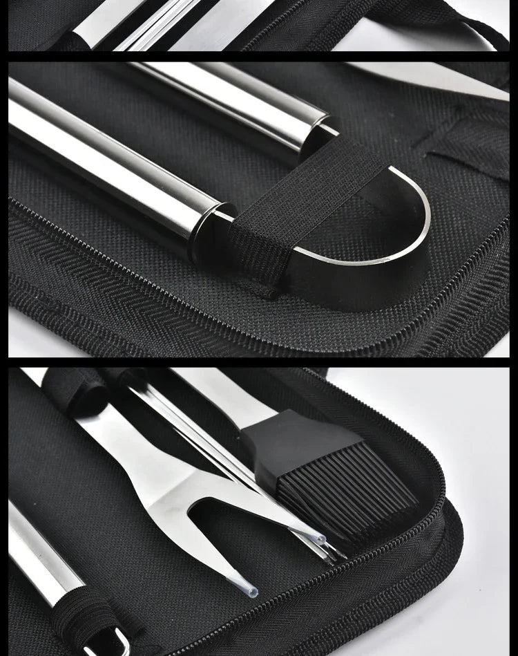 Kit de Churrasco em Aço Inoxidável – Completo, Portátil e Perfeito para Assados ao Ar Livre!