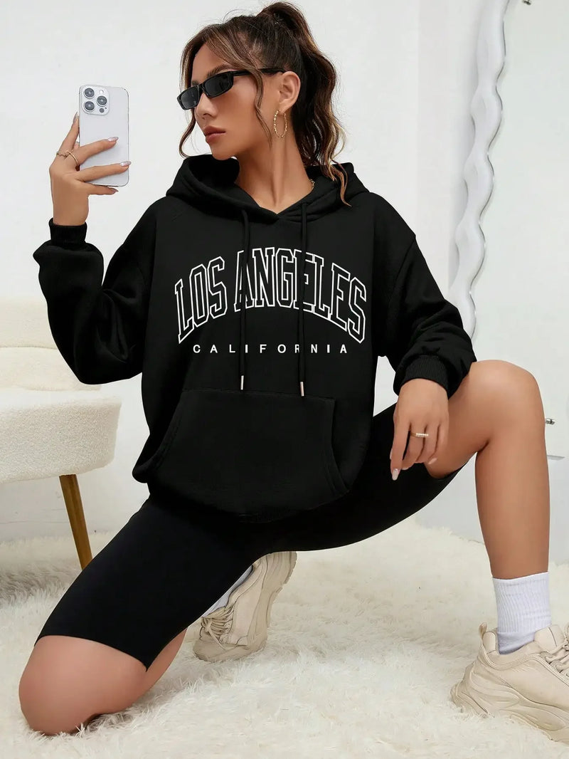 Moletom Capuz Feminino Los Angeles – Estilo Americano com Arte Urbana e Conforto Descontraído!