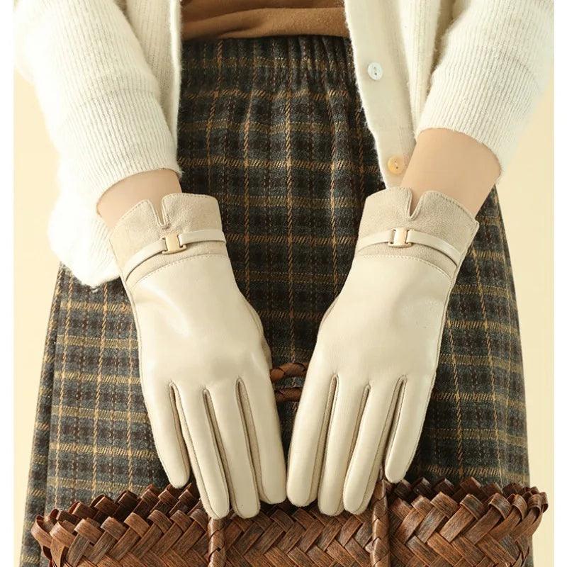 Luvas Femininas de Inverno em Couro e Camurça – Elegância, Estilo Business e Tecnologia Touch com Proteção Contra o Frio e Água